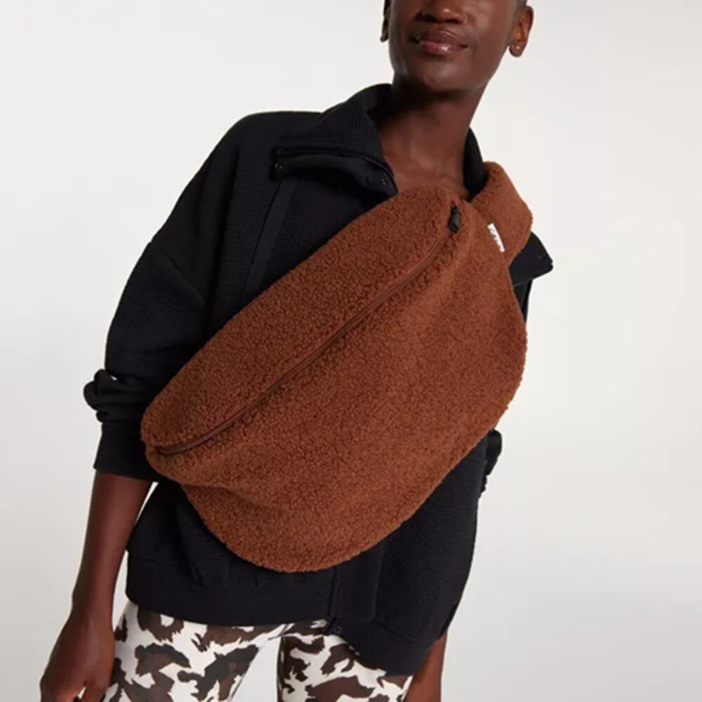 Calia Sherpa Fleece Zip-Around Sling Bag Rocky Mountain Brown Large NWT